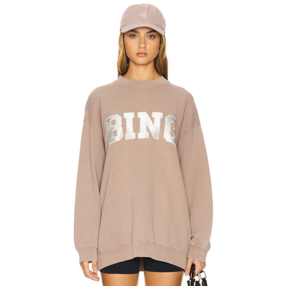 Anine Bing Tyler Sweatshirt Womens M Washed Iron Logo Crewneck Long Sleeve